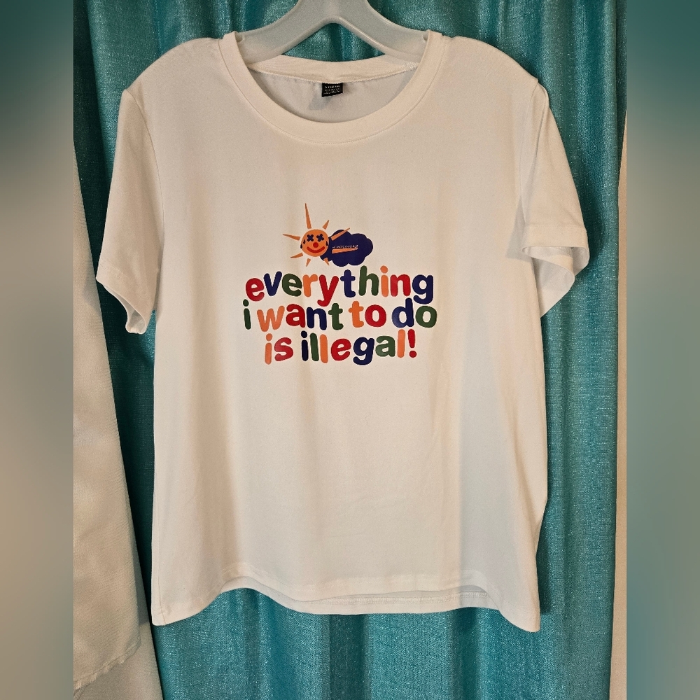 SHEIN White Tee with Colorful Graphic Print